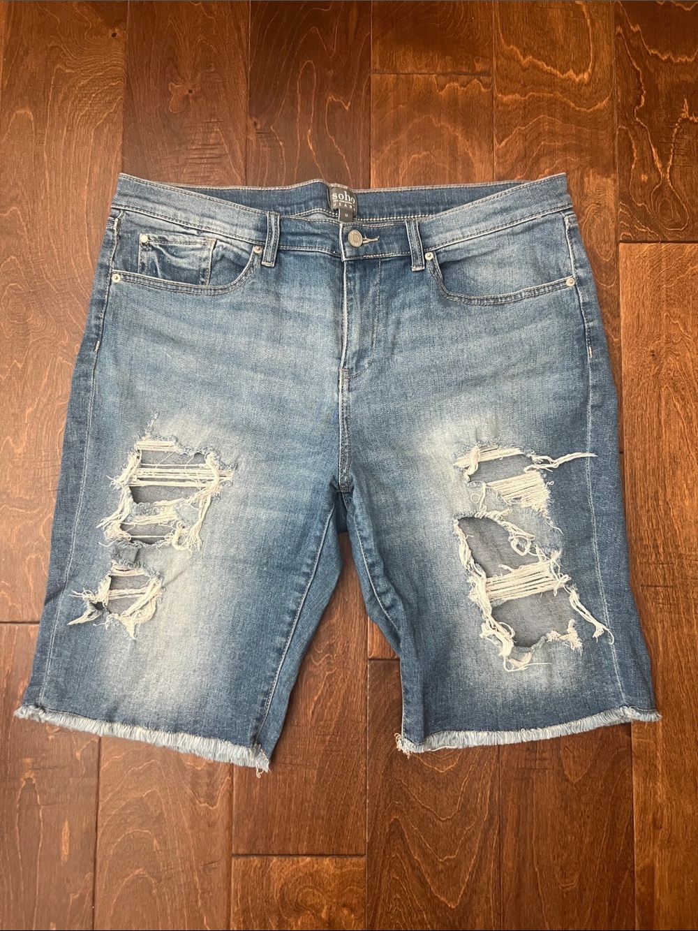 New York & Company Light Blue Distressed Jean Shorts